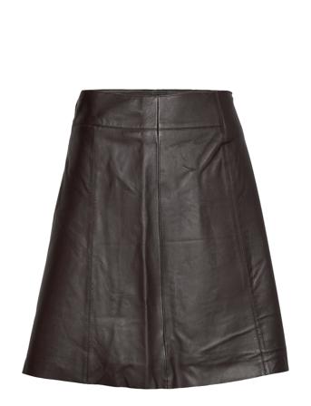 Slfnew Ibi Mw Leather Skirt B Kort Kjol Brun Selected Femme