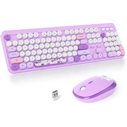 Trådløst skrivemaskine tastatur og mus combo Retro 104 taster fuld størrelse kontor sæt Beige tastatur med lydløse runde tastaturhætter