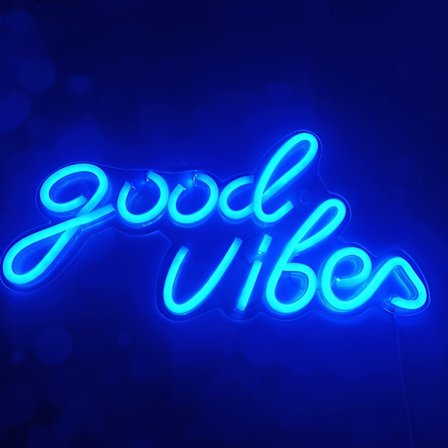 Blå Good Vibes Neon Skilt - LED Neon Skilte til Vægdekoration, Neon Lys til Soveværelse, Neon Væg Skilte (16,1 x 8,3 tommer)