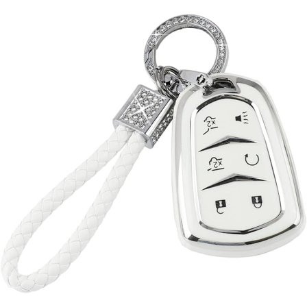 Escalade nøgleetui til Cadillac 6 knapper Smart Keys Case Proector tilbehør TPU blød bling nøglering hvid sølv pige sød til Cadillac