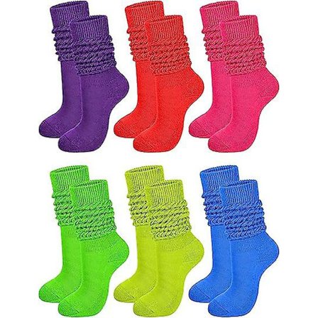 6 par dame slouch sokker myke knestrømper scrunch sokker bomull strikkede stablede sokker støvelsokker for kvinner menn