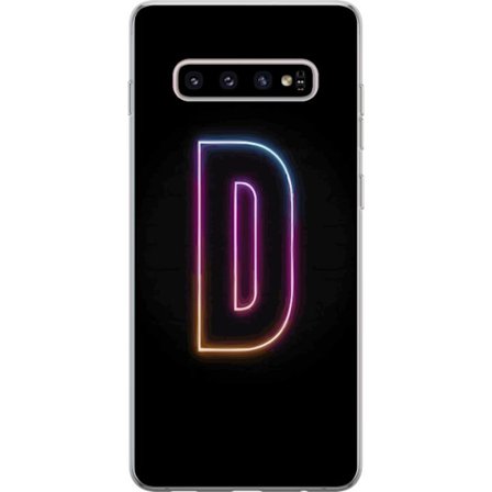 Kompatibel Mobilcover til Samsung Samsung Galaxy S10+ Minimalistisk neonbogstav D i farveskiftende lys mod sort baggrund i moderne digital design