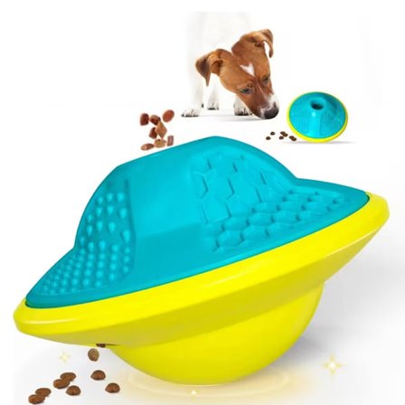 Innovativt UFO-formet hundelegetøj, der kan sænke fødeindtaget.