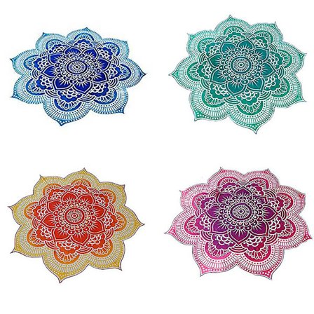 Blommig Rund Strandfilt Väggbonad Hippie Boho Gypsy Bomull