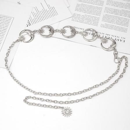 Mode Moon Sun Metallbälten Dam Vintage hänge midjekedja Silver