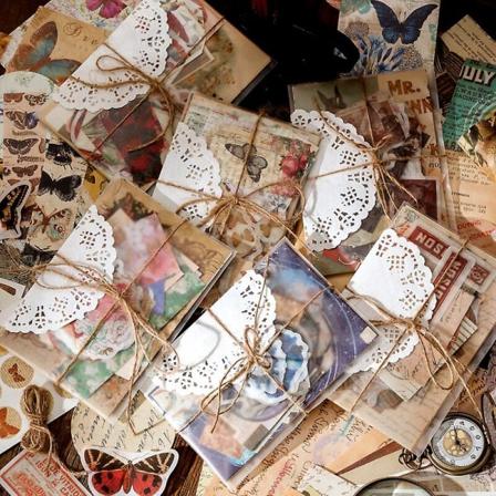 80 stuks Set Vintage gör-det-själv Scrapbooking Material Paper För Journaling Plakbook Versiering Levert Decoratieve Briefpapier-dekal Set 3