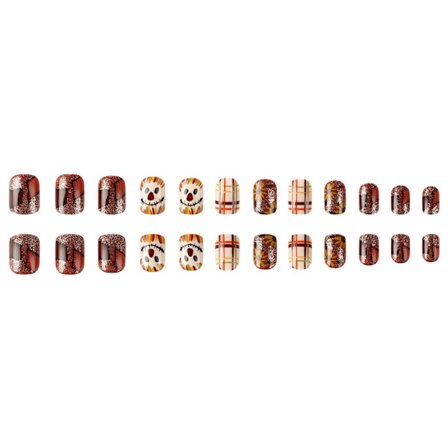 Thanksgiving Clown Press On Naglar Set Enkel Applicering Korta Fyrkantiga Naglar