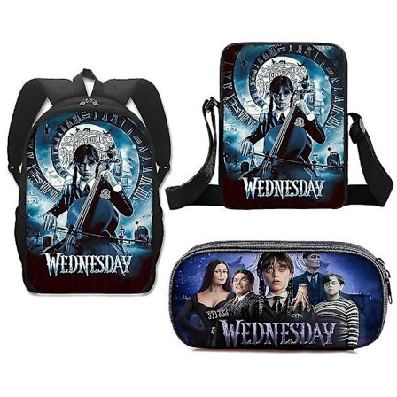 3-delars Set Wednesday Adams Skolväska Ryggsäck + Pennfodral + Liten Väska Set