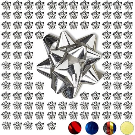 Gavebåndsrosetter sæt af 100, selvklæbende, små dekorative rosetter til jul og fødselsdag, Ø 5 cm