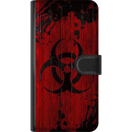 Kompatibelt Lommeboketui til Asus Zenfone 10 Rød bakgrunn med svart biohazard-symbol i slitt malt stil, industriell følelse med sprut, riper og krafti