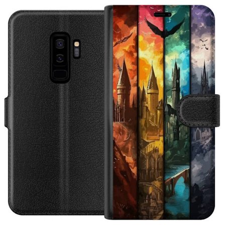 Kompatibel Tegnebogsetui til Samsung Samsung Galaxy S9+ Fire magiske slotte i forskellige elementfarver, episk fantasykunst med ild vand luft og mørk