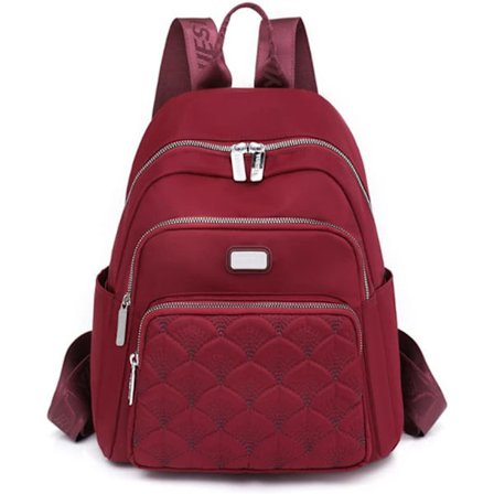 Naisten reppu nailonista, rento reppu (viininpunainen)