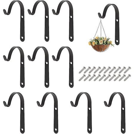 10 Pak Sort Plante Kroge Vægophæng Plante Kroge Kurvholder Med Skruer Til Have Lanterne Port Vindklokker Fuglefoder (7*4.2)