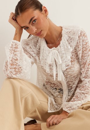 BUBBLEROOM - Lace Collar Blouse - White