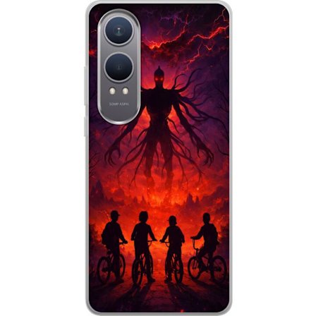 Kompatibelt Mobildeksel til OnePlus OnePlus Nord CE4 Lite Mørk fantasibilde inspirert av Stranger Things med overnaturlig skapning, lyn og syklende b