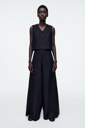 COS Women's Linen Wide-Leg Trousers in Blue