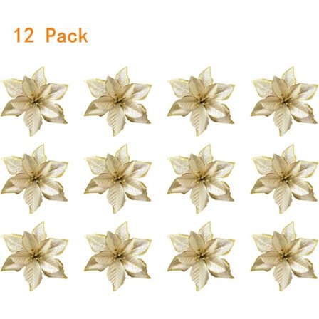 12 Pakk Gull Glitter Julestjerne Juletrepynt til Jul