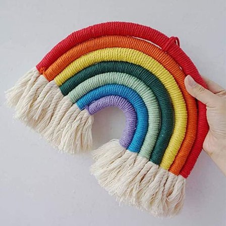 Vevd veggteppe, lite håndlaget kunstverk til å henge - Veggkunst bomullstråd Makrametau laget 7 flettet tau for leilighet sovesal Hjemmedekor KLB