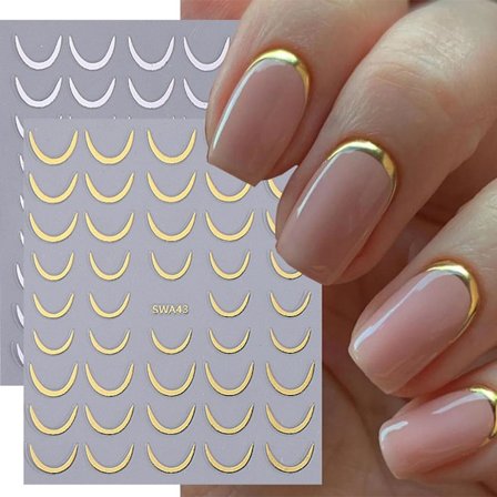Fransk Manicure Klistermærker Guld Sølv Fransk Halvmåne Negle Klistermærker 6 Pak 3D Stribe Linjer Selvklæbende Negle Decals Neglekunst Tilbehør