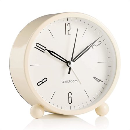 Stille vekkerklokke - Analog vekkerklokke uten tikking med varmt lys - Minimalistisk rund