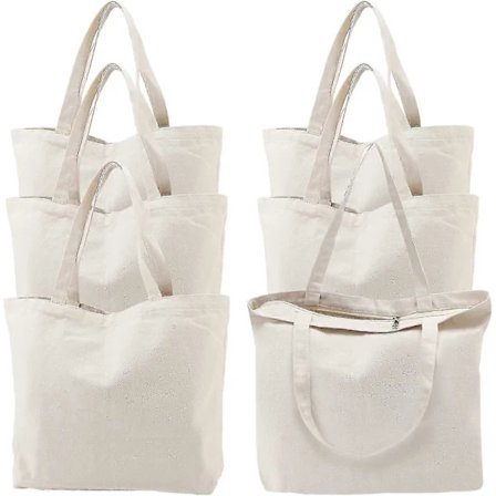 6-pak stofposer med lynlås, 40x38 cm tasker med genanvendelige vaskbare indkøbsposer, simple tasker til kvinder, lærere, børn, DIY kunst og håndværk..