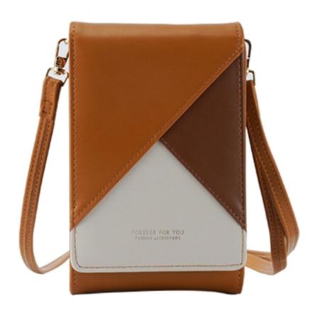 Dam Mobiltelefon Plånbok Färg Splicing PU Läder Crossbody Väska Liten Axelväska Brown