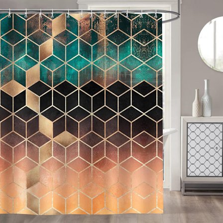 Geometriskt grönt marmor duschdraperi 180 x 180 cm