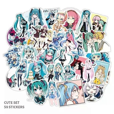 50X Hatsune Miku Amine Manga -tarrat leikekirjaan, puhelimeen, kannettavaan tietokoneeseen, matkatavaroihin, juomapulloon