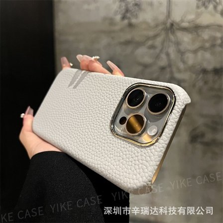 Skal för iPhone 15 Pro Max 【Titaniumgrå】 Enkel textur Pebbled lädertextur