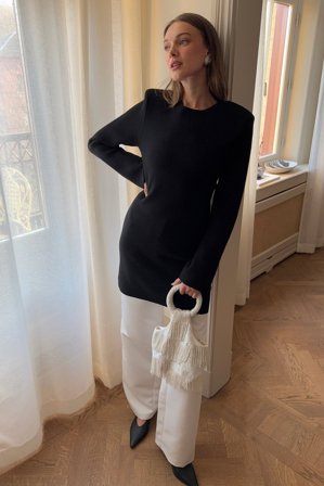 NA-KD Strick-Minikleid mit gepolsterten Schultern - Weihnachtskleider - Schwarz - XS (EU 32)