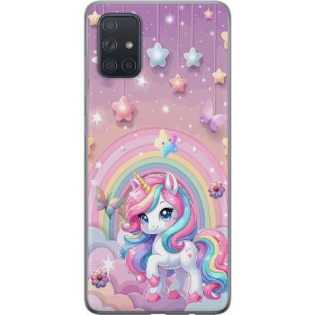 Kompatibel Mobilcover til Samsung Galaxy A71 Magisk enhjørning med regnbue manke, stjerner og sommerfugle mod en pastelfarvet himmel med skyer