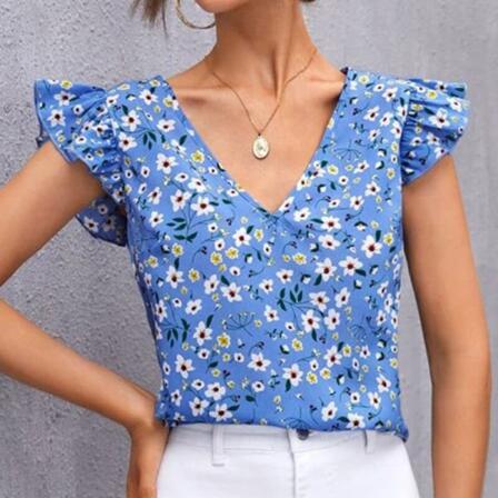 Kvinnor Blommönster Print V-ringad Pullover