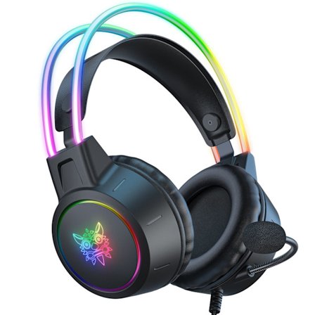 Kablet Gaming Headset med Avtakbare Katteører, RGB, Avtakbar Mikrofon, Kompatibel med PC og Mobile Enheter, Over-Ear Lysende Kablet Gaming Headset