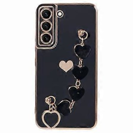 Til Samsung Galaxy S22+ 5G Cover med Hjerte Håndrem TPU Telefon Cover Elektropletteret Kant (Style D)