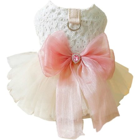 Samppanjamekko pienille koirille, tyttö, jossa clutch-sormus ja rusettikoriste, ylellinen koiran hääpuku monikerroksisella prinsessatutu-mekolla