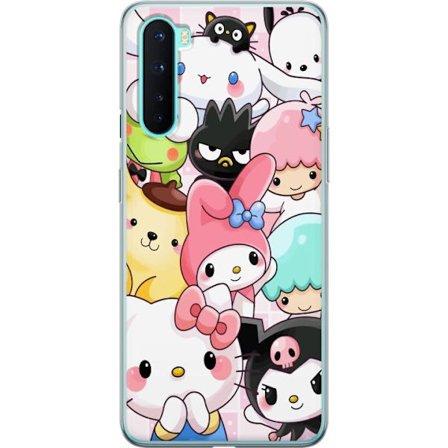 Kompatibelt Mobildeksel til OnePlus Nord Tett mønster av søte figurer med store øyne i ulike farger og uttrykk med LABUBU-tekst