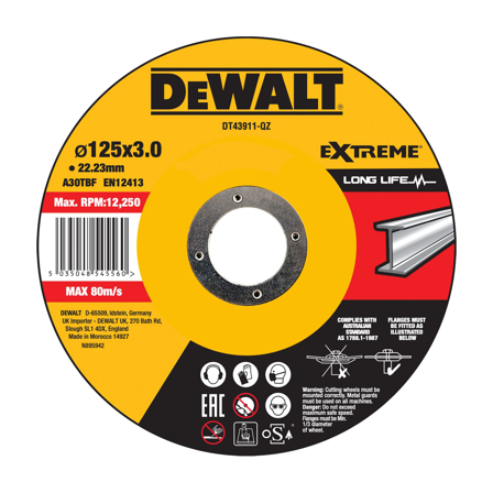 Dewalt DT43911-QZ Kapskiva 125x3x22,23 mm, Kapa, slipa & polera