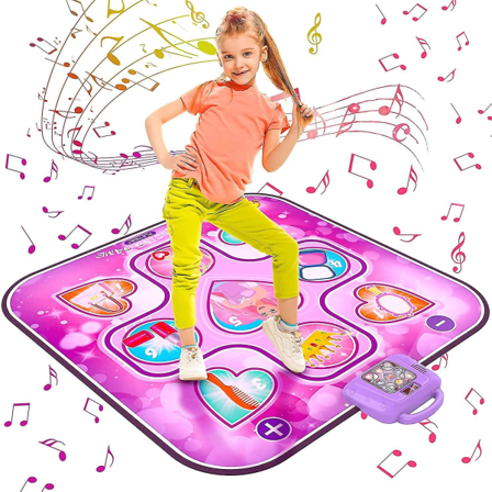 Dansematte leker for 3 4 5 6 7 8 9 10+ år gamle jenter bursdagsgaver, musikalsk dansematte for barn, dansematte med 6 spillmoduser, innebygd musikk, 