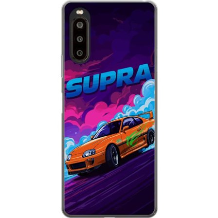 Kompatibel Mobilcover til Sony Xperia 10 II Toyota Supra i drift med neonfarvet røg, fartfornemmelse og natlig street racing-miljø
