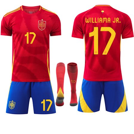 2024 EM-mestere UEFA EM barnekjærlighet fotballdraktsett Spania Hjem nr. 17 WILLIAMA JR . Hjem