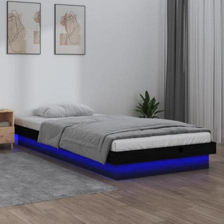 Vidaxl Sängram Led Svart 100x200 Cm Massivt Trä Svart