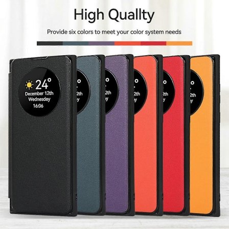 Fodral för Samsung Galaxy S24, Smart Sleep/Wake Up Funktion Visningsfönster Premium Läder Flipfodral med Kortplats, Ställ Trådlös Laddning-Perfekt