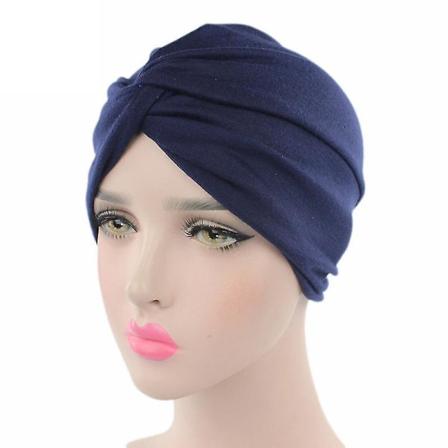 Kvinners Turban Wrap Muslimsk Chemo Cap Hijab Hat Bandana Hodeskjerf Mørk Blå