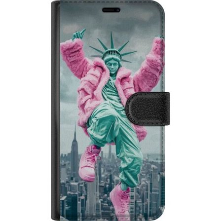 Kompatibelt Lommeboketui til Motorola Moto G15 Power Frihetsgudinnen gatestil rosa pels NYC moderne bymote statue liberty kul estetikk by kunst dristi