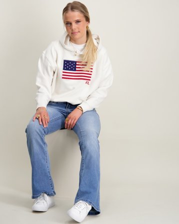 Polo Ralph Lauren Flag-Appliqué French Terry Hoodie Wit Truien Meisjes - Kids Brand Store