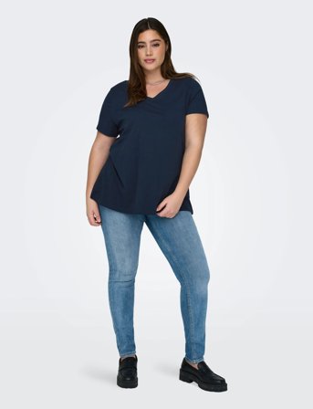 ONLY Carmakoma Carbonnie Life S/S V A-Shape Tee Noos - Navy - 50-52