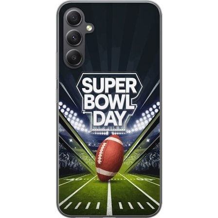Yhteensopiva Puhelinkuori Samsung Galaxy A35 Super Bowl Day juliste, jossa amerikkalainen jalkapallo valaistuksella varustetulla areenalla dramaattise