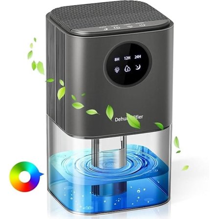 Bærbar affugter med 1700 ml vandtank – Timerfunktion & Flerfarvet natlampe