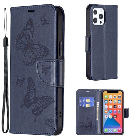Butterfly iPhone 13 Pro Max Læderetui - Blå