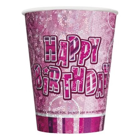 Unique Party 9oz Prism Cup - Rosa Glitz En Storlek Rosa